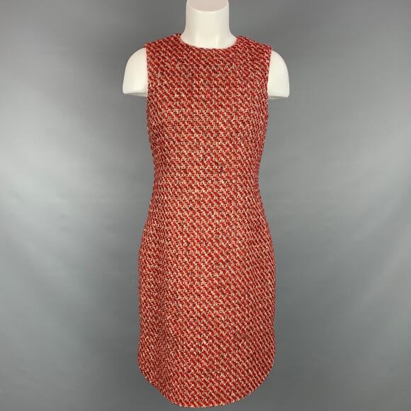 LORO PIANA Size 6 Red & Taupe Textured Boucle Cashmere Blend Shift Dress - Picture 1 of 5
